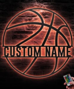 Custom Basketball Metal Wall Art LED Light Personalized Player Name Sign Home Decor Kid Boy Girl Nursery Decoration Birthday Christmas Gift