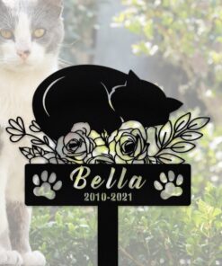 Personalized Cat Metal Sign With Stake,Cat Memorial Stake,Custom Cat Name Stake,Pet Grave Markers Sign,Cat Loss Gift,Flower Cat Garden Decor