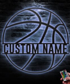 Custom Basketball Metal Wall Art LED Light Personalized Player Name Sign Home Decor Kid Boy Girl Nursery Decoration Birthday Christmas Gift