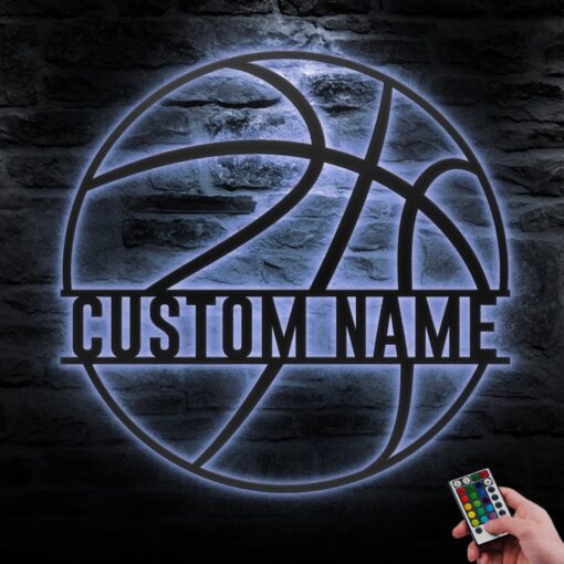 Custom Basketball Metal Wall Art LED Light Personalized Player Name Sign Home Decor Kid Boy Girl Nursery Decoration Birthday Christmas Gift