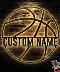 Custom Basketball Metal Wall Art LED Light Personalized Player Name Sign Home Decor Kid Boy Girl Nursery Decoration Birthday Christmas Gift