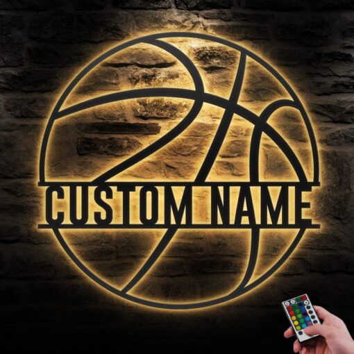 Custom Basketball Metal Wall Art LED Light Personalized Player Name Sign Home Decor Kid Boy Girl Nursery Decoration Birthday Christmas Gift