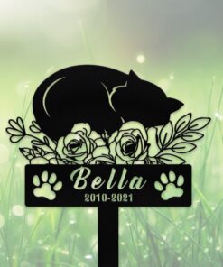 Personalized Cat Metal Sign With Stake,Cat Memorial Stake,Custom Cat Name Stake,Pet Grave Markers Sign,Cat Loss Gift,Flower Cat Garden Decor