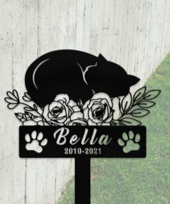 Personalized Cat Metal Sign With Stake,Cat Memorial Stake,Custom Cat Name Stake,Pet Grave Markers Sign,Cat Loss Gift,Flower Cat Garden Decor