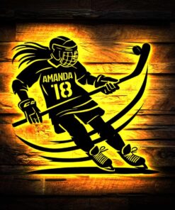 Custom Female Ice Hockey Metal Sign with Led lights, Personalized Hockey Player Name Sign, Female Hockey Sign, Gift for Hockey Player