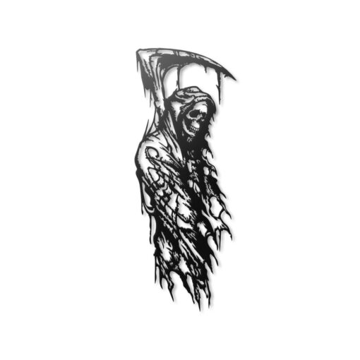 Grim Reaper Metal Wall Art, Dark Gothic Art, Skeleton Skull Wall Decor, Black Metal Wall Hanging for Living Room or Man Cave