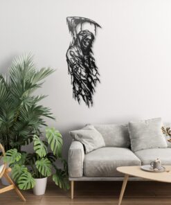 Grim Reaper Metal Wall Art, Dark Gothic Art, Skeleton Skull Wall Decor, Black Metal Wall Hanging for Living Room or Man Cave