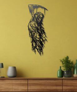 Grim Reaper Metal Wall Art, Dark Gothic Art, Skeleton Skull Wall Decor, Black Metal Wall Hanging for Living Room or Man Cave