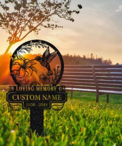 Personalized Memorial Stake Metal,Hummingbird Memorial Stake,In Loving Memorial,Remembrance Stake,Sympathy Gift,Outdoor Grave Marke