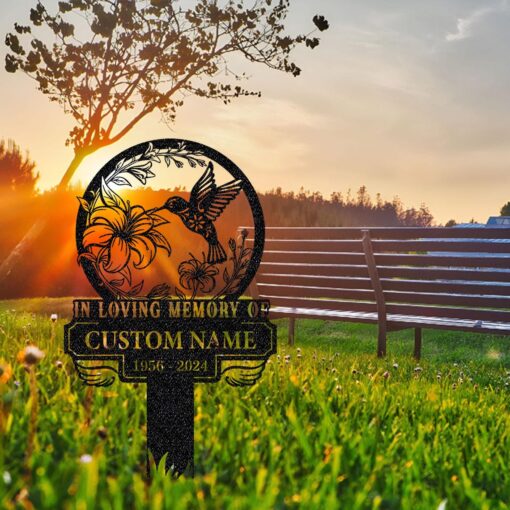 Personalized Memorial Stake Metal,Hummingbird Memorial Stake,In Loving Memorial,Remembrance Stake,Sympathy Gift,Outdoor Grave Marke