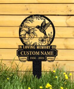 Personalized Memorial Stake Metal,Hummingbird Memorial Stake,In Loving Memorial,Remembrance Stake,Sympathy Gift,Outdoor Grave Marke