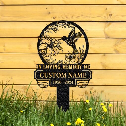 Personalized Memorial Stake Metal,Hummingbird Memorial Stake,In Loving Memorial,Remembrance Stake,Sympathy Gift,Outdoor Grave Marke