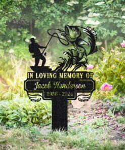 Personalized Fishing Memorial Stake Metal,Fisherman With Stake Outdoor Decor,Fisherman Memorial Gift,Fishing Dad Sympathy,Grave Marker