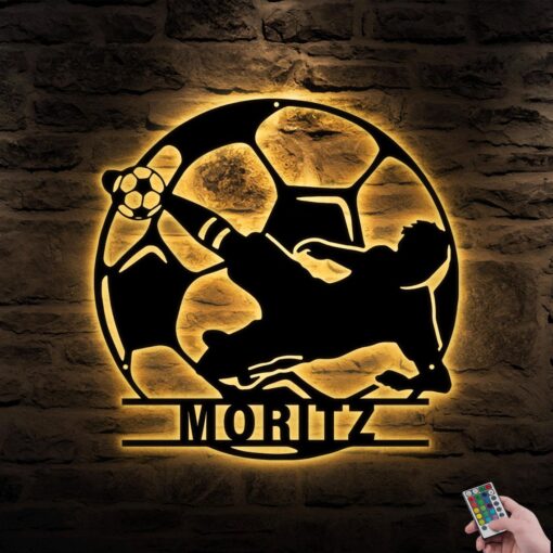 Personalized Soccer Metal Wall Decor With Led Lights, Football Metal Wall Art Custom Soccer Name Soccer Metal Wall Art Birthday Gift For Him