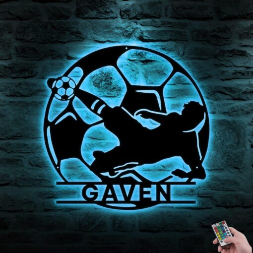 Personalized Soccer Metal Wall Decor With Led Lights, Football Metal Wall Art Custom Soccer Name Soccer Metal Wall Art Birthday Gift For Him