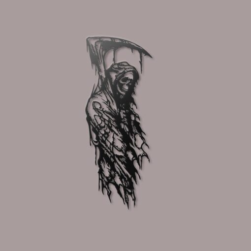Grim Reaper Metal Wall Art, Dark Gothic Art, Skeleton Skull Wall Decor, Black Metal Wall Hanging for Living Room or Man Cave