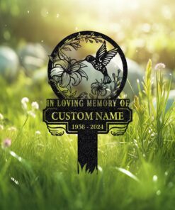 Personalized Memorial Stake Metal,Hummingbird Memorial Stake,In Loving Memorial,Remembrance Stake,Sympathy Gift,Outdoor Grave Marke