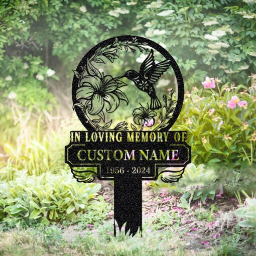 Personalized Memorial Stake Metal,Hummingbird Memorial Stake,In Loving Memorial,Remembrance Stake,Sympathy Gift,Outdoor Grave Marke