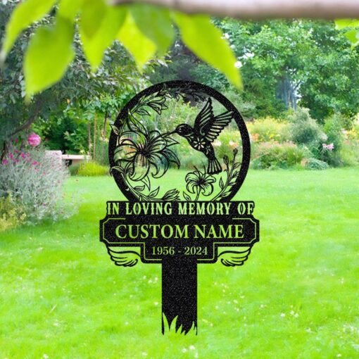 Personalized Memorial Stake Metal,Hummingbird Memorial Stake,In Loving Memorial,Remembrance Stake,Sympathy Gift,Outdoor Grave Marke