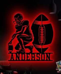 Custom American Football Metal Sign with LED Light, Football Player Name Sign, Football Coach Gift, Sport Room Wall Hanging, Boys Room Decor