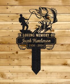 Personalized Fishing Memorial Stake Metal,Fisherman With Stake Outdoor Decor,Fisherman Memorial Gift,Fishing Dad Sympathy,Grave Marker