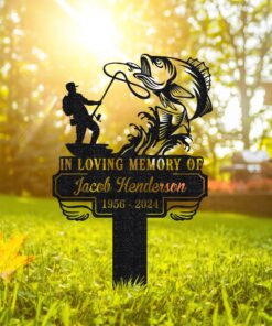 Personalized Fishing Memorial Stake Metal,Fisherman With Stake Outdoor Decor,Fisherman Memorial Gift,Fishing Dad Sympathy,Grave Marker