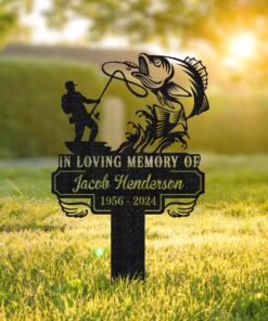 Personalized Fishing Memorial Stake Metal,Fisherman With Stake Outdoor Decor,Fisherman Memorial Gift,Fishing Dad Sympathy,Grave Marker