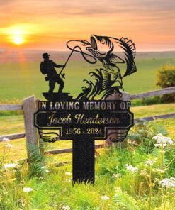 Personalized Fishing Memorial Stake Metal,Fisherman With Stake Outdoor Decor,Fisherman Memorial Gift,Fishing Dad Sympathy,Grave Marker