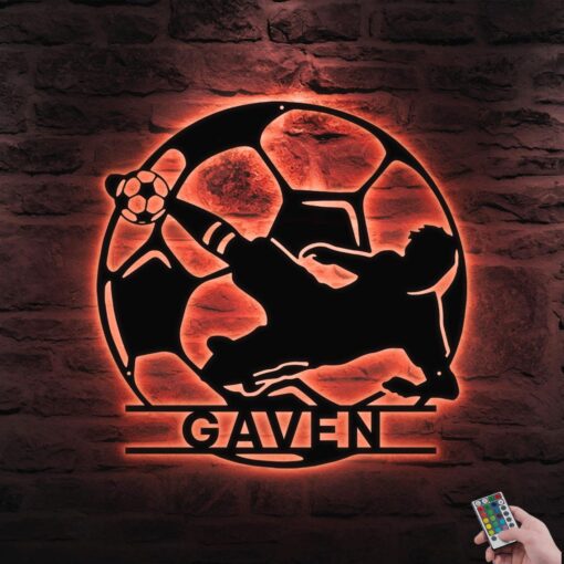 Personalized Soccer Metal Wall Decor With Led Lights, Football Metal Wall Art Custom Soccer Name Soccer Metal Wall Art Birthday Gift For Him