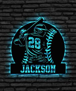 Personalized Baseball Metal Sign with LED Lights, Baseball Wall Art, Baseball Player Gift, Baseball Player Name Sign, Baseball Decor