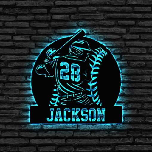 Personalized Baseball Metal Sign with LED Lights, Baseball Wall Art, Baseball Player Gift, Baseball Player Name Sign, Baseball Decor