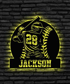 Personalized Baseball Metal Sign with LED Lights, Baseball Wall Art, Baseball Player Gift, Baseball Player Name Sign, Baseball Decor