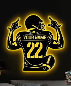 Custom American Football Player Metal Wall Art Led Lights,Personalized Football Player Name Sign Decoration For Room,Football Sign Xmas Gift
