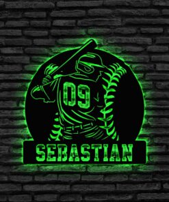 Personalized Baseball Metal Sign with LED Lights, Baseball Wall Art, Baseball Player Gift, Baseball Player Name Sign, Baseball Decor