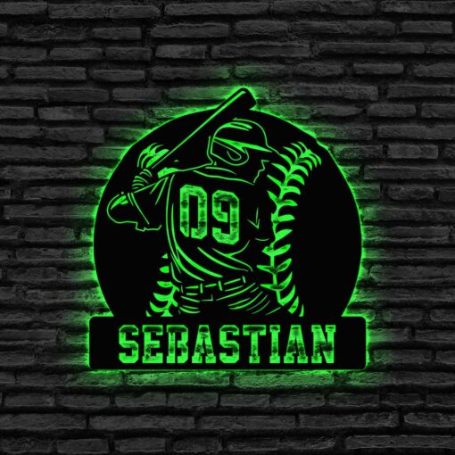 Personalized Baseball Metal Sign with LED Lights, Baseball Wall Art, Baseball Player Gift, Baseball Player Name Sign, Baseball Decor