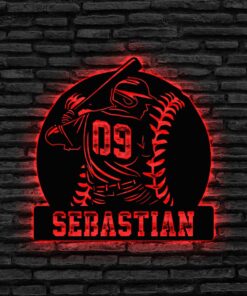 Personalized Baseball Metal Sign with LED Lights, Baseball Wall Art, Baseball Player Gift, Baseball Player Name Sign, Baseball Decor