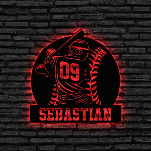 Personalized Baseball Metal Sign with LED Lights, Baseball Wall Art, Baseball Player Gift, Baseball Player Name Sign, Baseball Decor