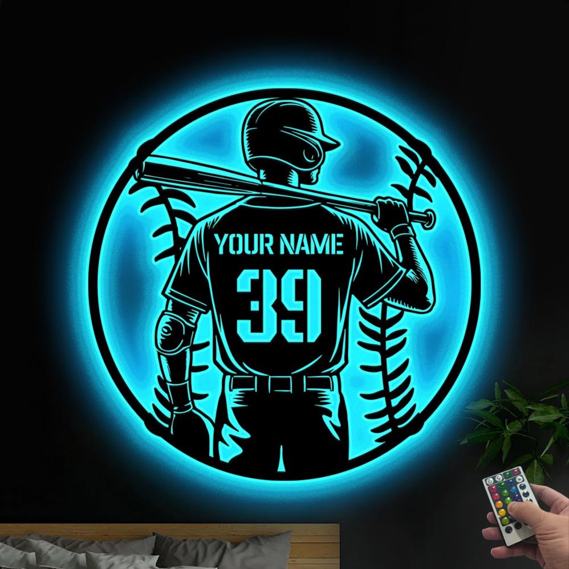 Personalized Baseball Sign Metal Wall Art With LED Lights, Baseball Player Gift, Gift For Kid, Custom Kid Name, Game Room Decor, Wall Hanger