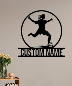 Personalized Female Soccer Player Metal Wall Art With Led Lights, Soccer Player Sign, Sport Sign,Dorm Decoration Gift For Daughter