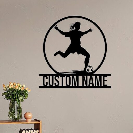 Personalized Female Soccer Player Metal Wall Art With Led Lights, Soccer Player Sign, Sport Sign,Dorm Decoration Gift For Daughter