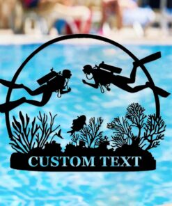 Custom Scuba Diving Sign,Scuba Diving Couple Metal Wall Art,Personalized Scuba Divers Name Sign,Scuba Diving Wall Decor,Lake House Sign