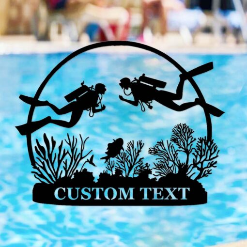 Custom Scuba Diving Sign,Scuba Diving Couple Metal Wall Art,Personalized Scuba Divers Name Sign,Scuba Diving Wall Decor,Lake House Sign