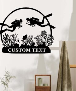 Custom Scuba Diving Sign,Scuba Diving Couple Metal Wall Art,Personalized Scuba Divers Name Sign,Scuba Diving Wall Decor,Lake House Sign