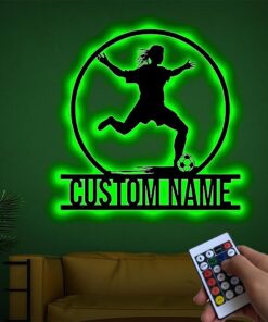 Personalized Female Soccer Player Metal Wall Art With Led Lights, Soccer Player Sign, Sport Sign,Dorm Decoration Gift For Daughter