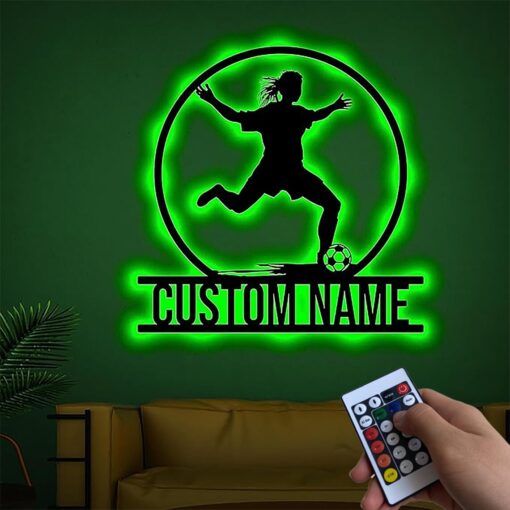 Personalized Female Soccer Player Metal Wall Art With Led Lights, Soccer Player Sign, Sport Sign,Dorm Decoration Gift For Daughter