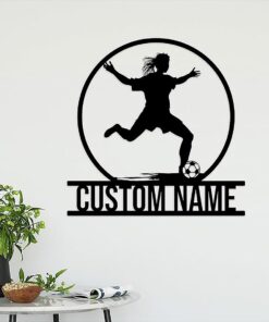 Personalized Female Soccer Player Metal Wall Art With Led Lights, Soccer Player Sign, Sport Sign,Dorm Decoration Gift For Daughter