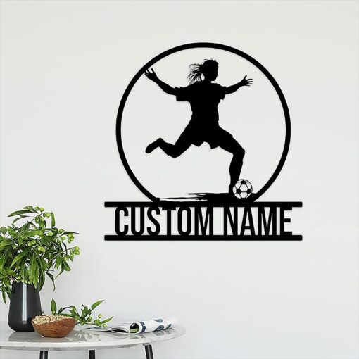 Personalized Female Soccer Player Metal Wall Art With Led Lights, Soccer Player Sign, Sport Sign,Dorm Decoration Gift For Daughter