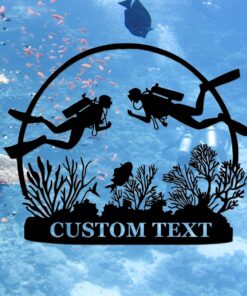 Custom Scuba Diving Sign,Scuba Diving Couple Metal Wall Art,Personalized Scuba Divers Name Sign,Scuba Diving Wall Decor,Lake House Sign