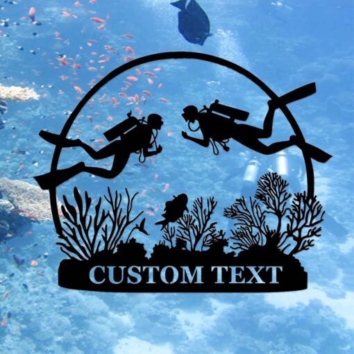 Custom Scuba Diving Sign,Scuba Diving Couple Metal Wall Art,Personalized Scuba Divers Name Sign,Scuba Diving Wall Decor,Lake House Sign