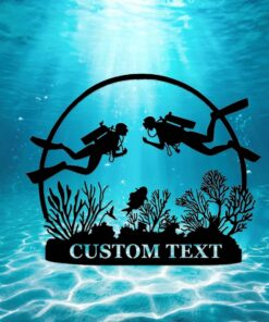 Custom Scuba Diving Sign,Scuba Diving Couple Metal Wall Art,Personalized Scuba Divers Name Sign,Scuba Diving Wall Decor,Lake House Sign